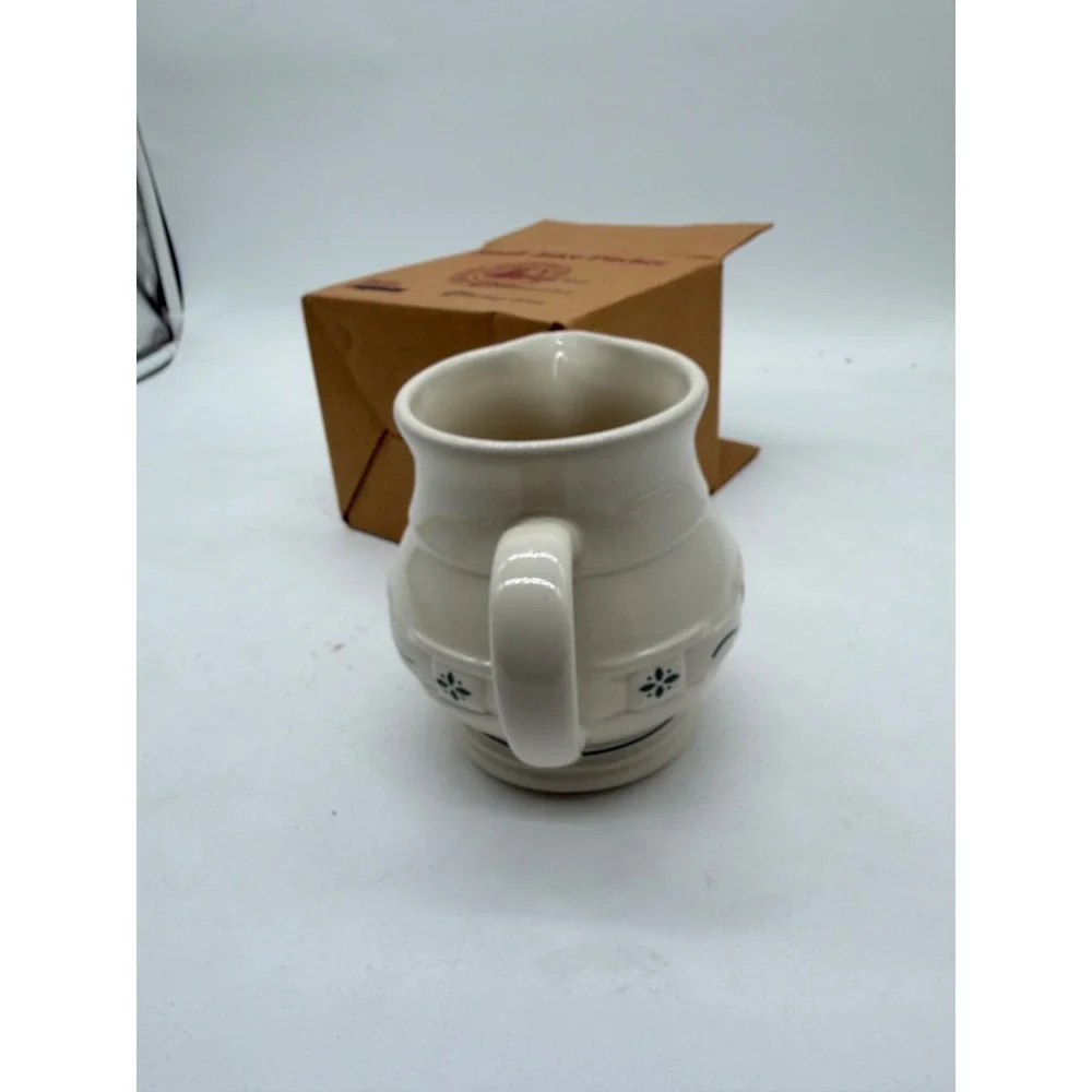 Longaberger Pottery Heritage Green Small Juice Pitcher Cream Ceramic Stoneware